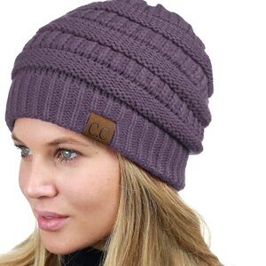CC Beanie Solid Cable Knit Beanie Hat Purple NWT